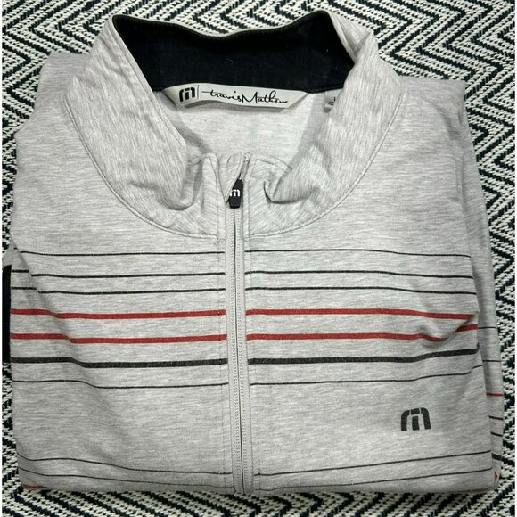 Travis Mathew Other - Travis Mathew Quarter Zip Striped Performance Pullover Gray Black Red L